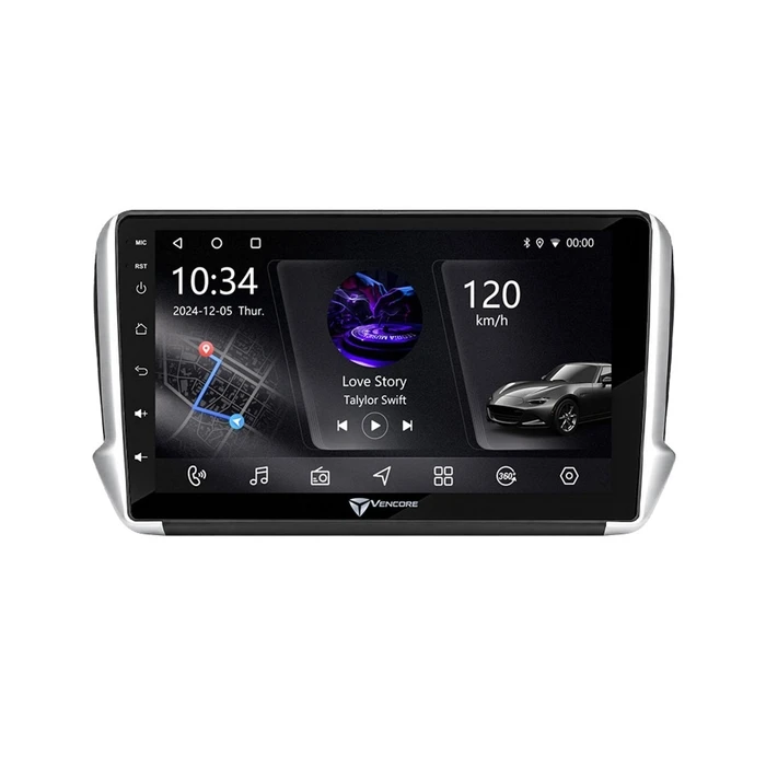 VenCore 3236-10006-0164B - 10.1" Android 15 PX5S Octa‑Core 2GB/32GB IPS Multimedia Head Unit with CANbus, Apple CarPlay & Android Auto for Peugeot 208/2008 2012-2016 - Black