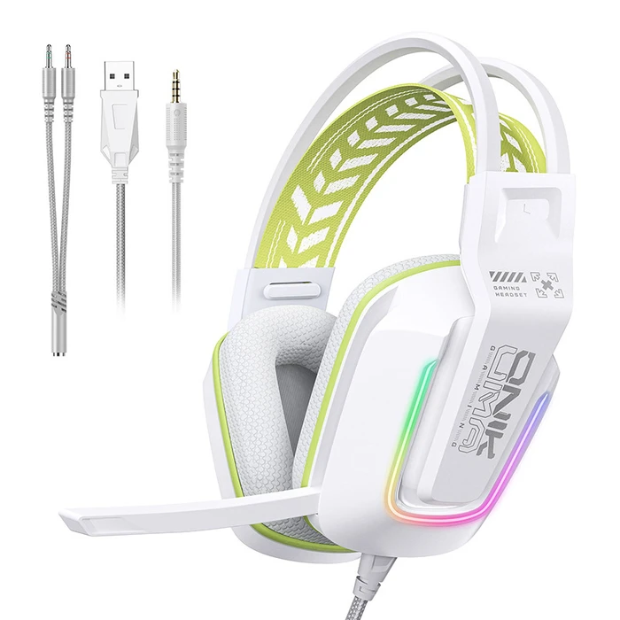 Onikuma X13 Over Ear Gaming Headset Λευκό (3.5mm & USB, RGB)