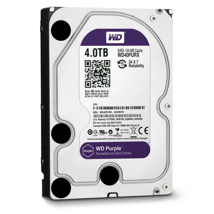 Western Digital Purple Surveillance 4TB 3.5" HDD SATA III 5400 RPM 64MB Cache (Model WD40PURX)