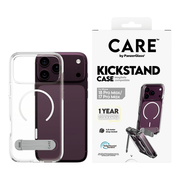 Θήκη CARE by PanzerGlass με βάση στήριξης, διάφανη με λευκή βάση, συμβατή με MagSafe για iPhone 17 Pro Max / 18 Pro Max