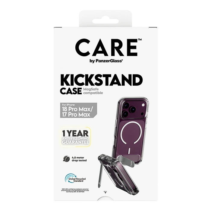 Θήκη CARE by PanzerGlass με βάση στήριξης, διάφανη με λευκή βάση, συμβατή με MagSafe για iPhone 17 Pro Max / 18 Pro Max