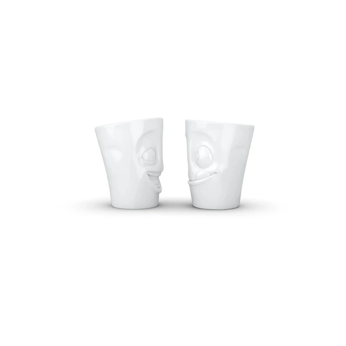 FIFTYEIGHT 3D Becher-Set Nr.3 "Witzig & Lecker" – 2-piece 350 ml cups (without handles), white