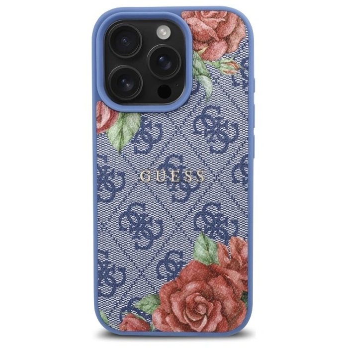 Guess GUHMP16LP4ROPEMCB Apple iPhone 16 Pro hardcase 4G Flowers Print MagSafe blue