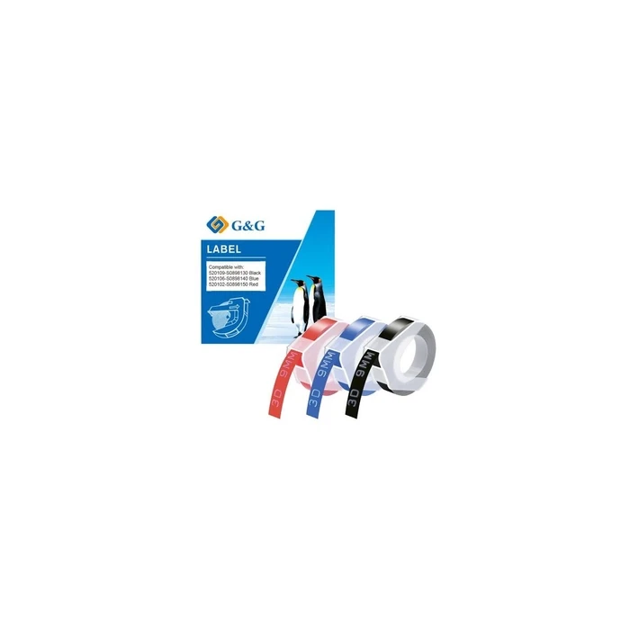G&G 3D Embossing Tape Set - Black / Red / Blue - 9 mm x 3 m (3-pack) (MPN 20623, EAN 6941881238431)