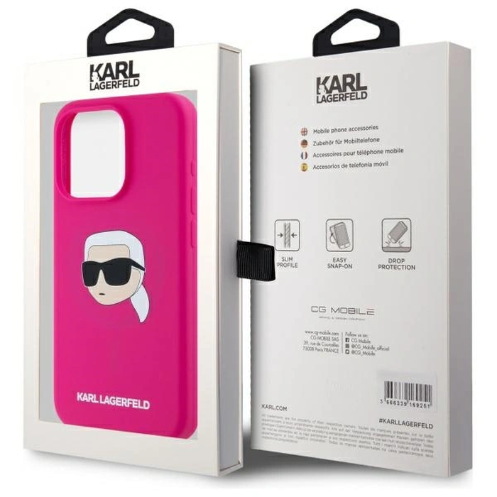 Karl Lagerfeld KLHMP15LSKHPPLF Apple iPhone 15 Pro hardcase Silicone Karl Head Print MagSafe fuschia