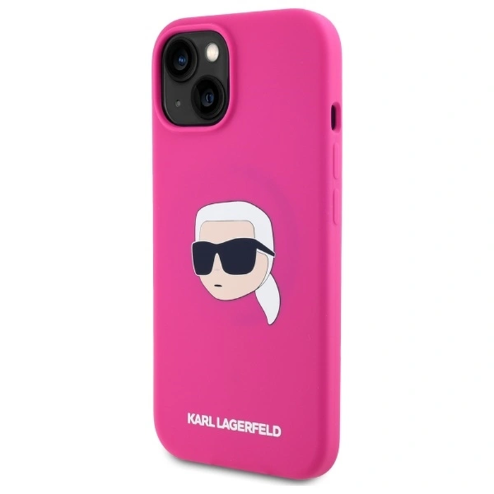 Karl Lagerfeld KLHMP15SSKHPPLF Apple iPhone 15 hardcase Silicone Karl Head Print MagSafe fuschia