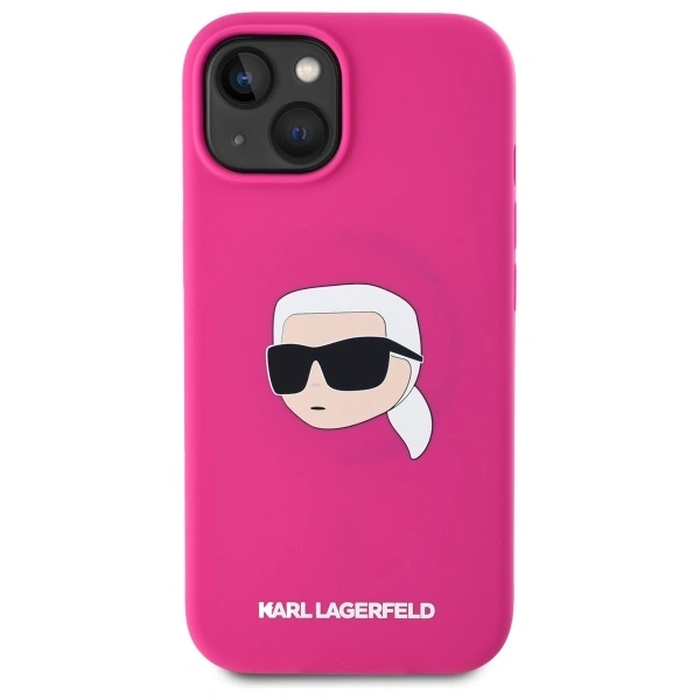 Karl Lagerfeld KLHMP15SSKHPPLF Apple iPhone 15 hardcase Silicone Karl Head Print MagSafe fuschia