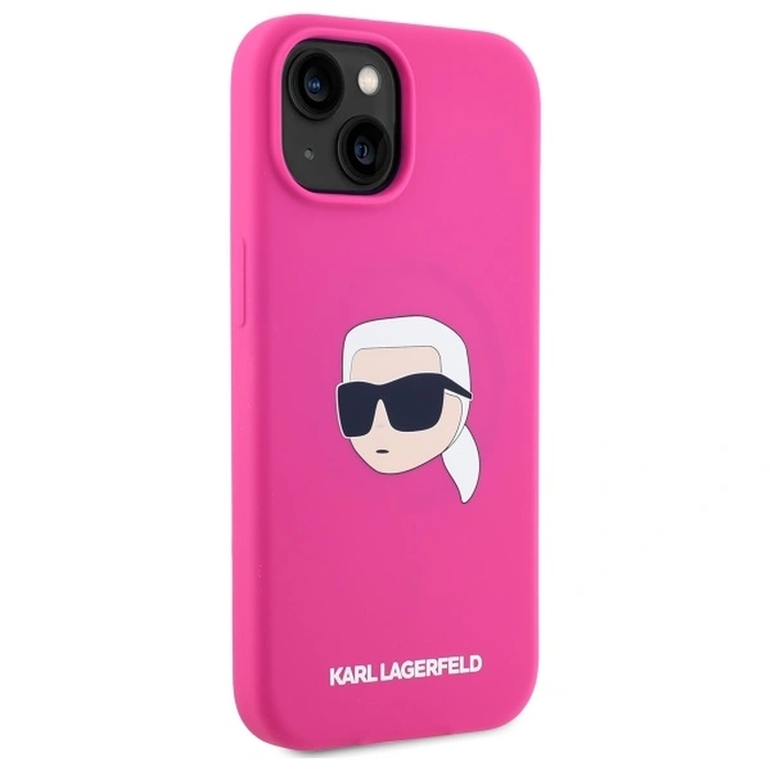 Karl Lagerfeld KLHMP15SSKHPPLF Apple iPhone 15 hardcase Silicone Karl Head Print MagSafe fuschia