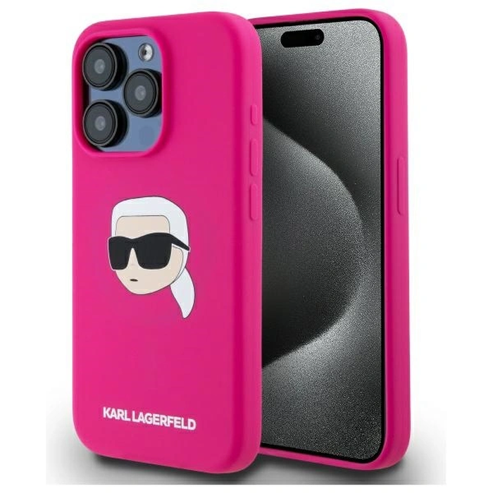 Karl Lagerfeld KLHMP15XSKHPPLF Apple iPhone 15 Pro Max hardcase Silicone Karl Head Print MagSafe fuschia