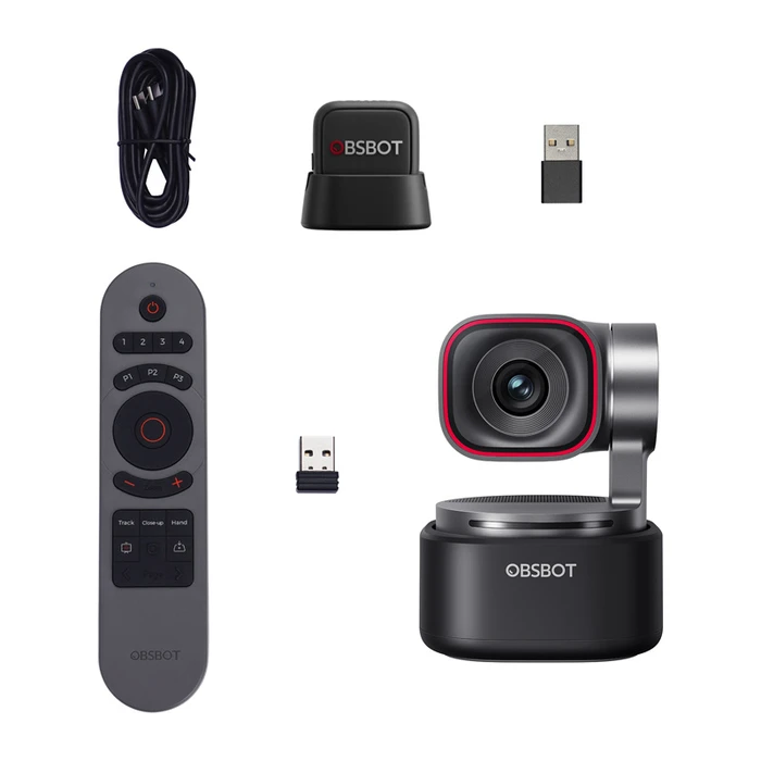 Obsbot Tiny 3 Lite Webcam 48MP 4K@30fps 1080p@120fps με ενσωματωμένο μικρόφωνο, AI παρακολούθηση, USB 2.0, τηλεχειριστήριο, Obsbot Vox Se μικρόφωνο συμπεριλαμβάνεται, Γκρι
