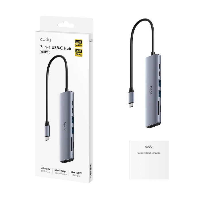 Docking Station Cudy USB-C UH407 7-In-1 HDMI SD/TF 4K