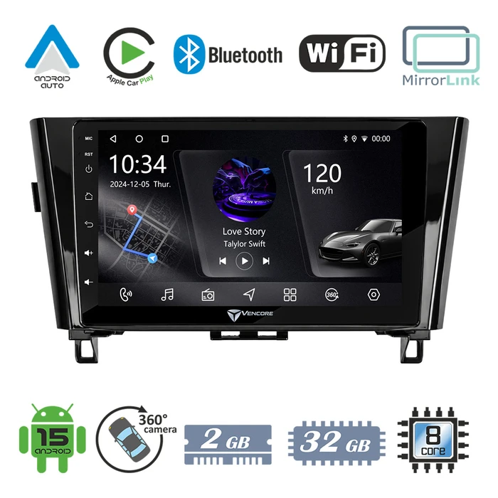 VenCore 3236-10006-0328B - Οθόνη Multimedia Android 15 10.1" PX5S Octa-Core 2GB/32GB IPS για Nissan Qashqai 2014-2021 - Μαύρη