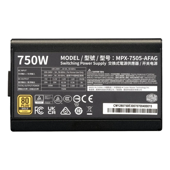 Cooler Master Elite Gold 750W Full Modular 80 Plus Gold Power Supply Unit (PSU) - Black