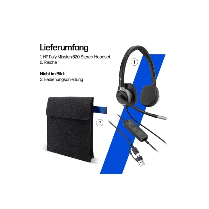 Poly Mission 615 Monaural USB Wired Headset (USB-C with tethered USB-A adapter) - Bulk (SKU C01C3A6#AC3)