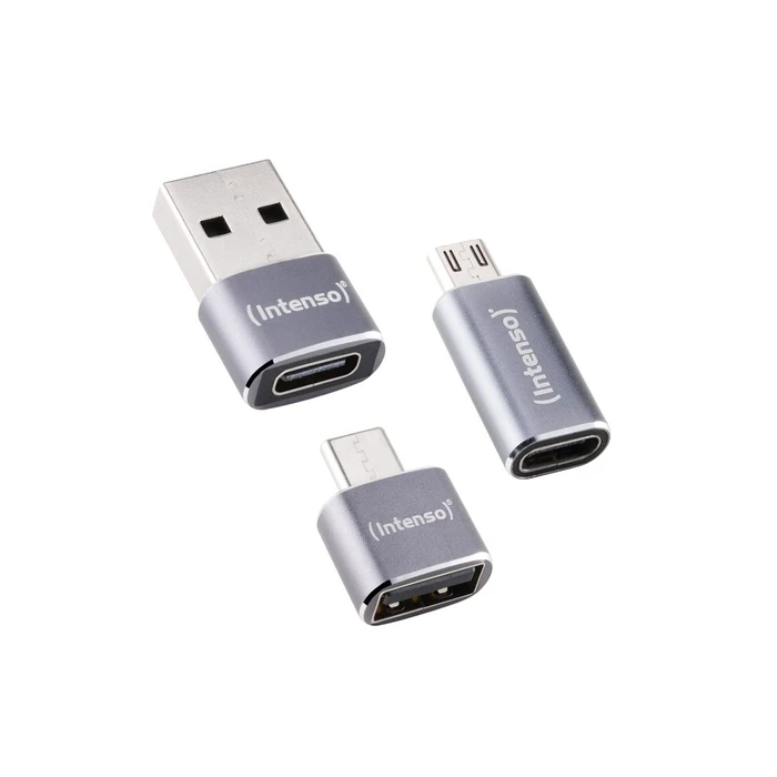 Intenso 3-pack USB Adapter MIX480 (USB-C / USB-A / microUSB), Aluminum, Gray (EAN:4034303038152)