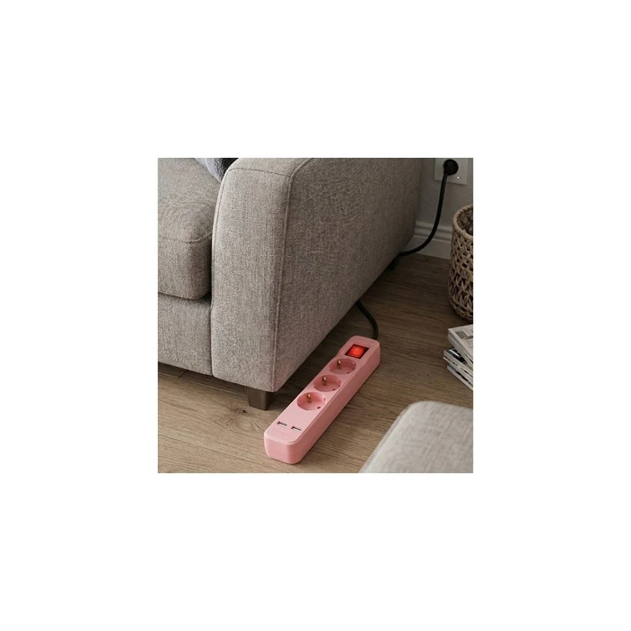 Entac πολύπριζο 3 θέσεων με 2x USB-A, 1,5 m ροζ (ESE1.5G3-1.5-SW-USB-P)