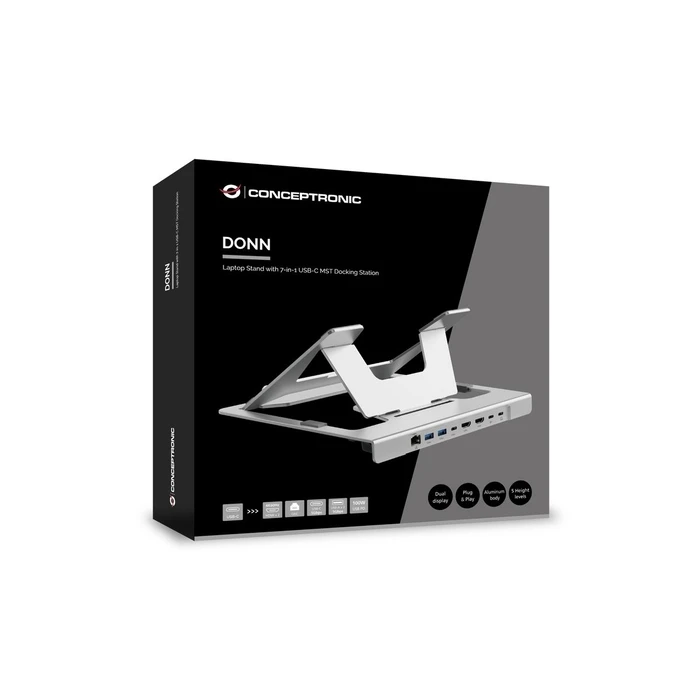 Conceptronic DONN35S USB-C Docking Station with HDMI, PD and Ethernet — Silver
