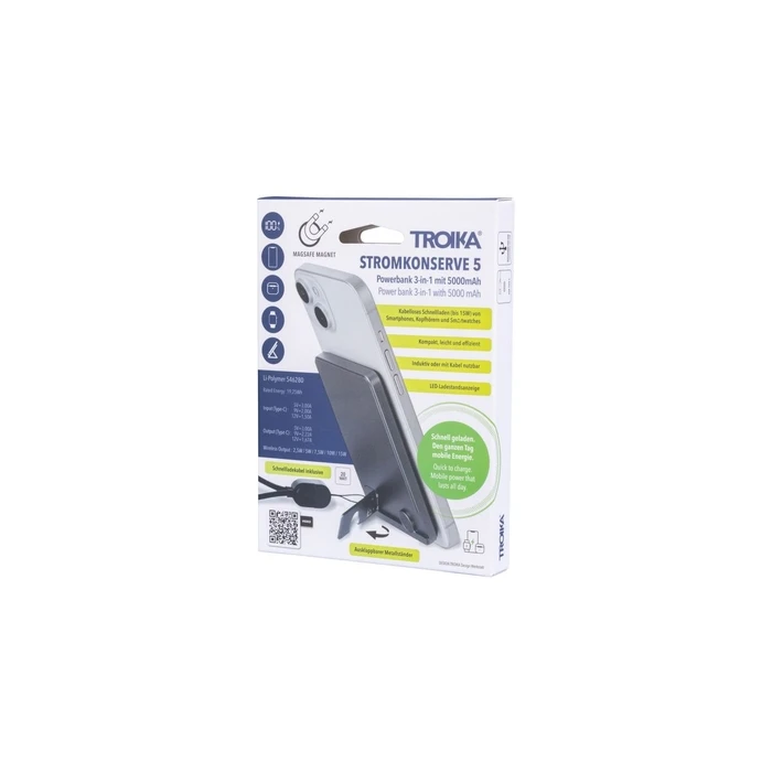 TROIKA Powerbank STROMKONSERVE 5 (5000 mAh, MagSafe-compatible, 15W wireless / 20W USB-C PD)