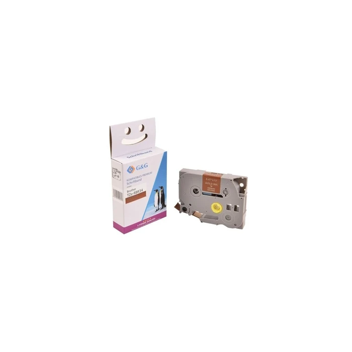 G&G Seiden (Satin) Label Tape — Compatible with Brother TZe‑R34P, 12 mm x 4 m, Gold on Brown