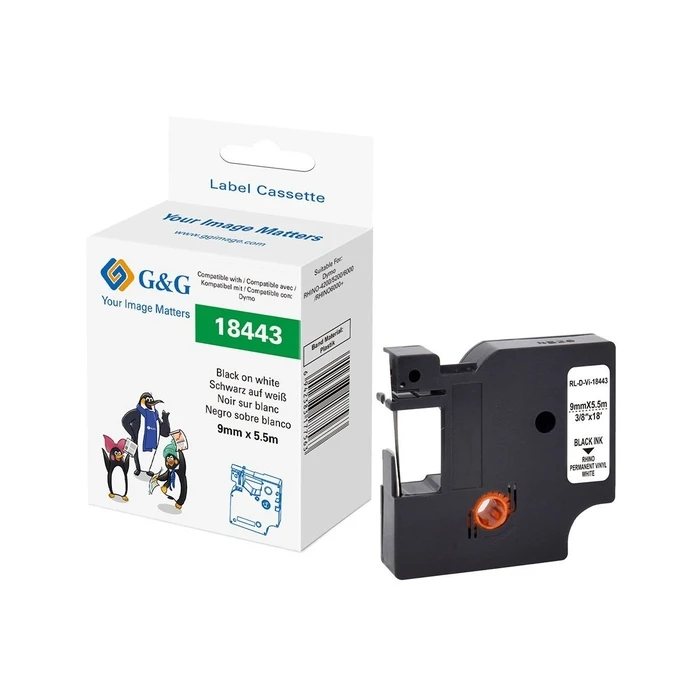 G&G Vinyl Label Tape compatible with Dymo Rhino 18443 (9 mm x 5.5 m)