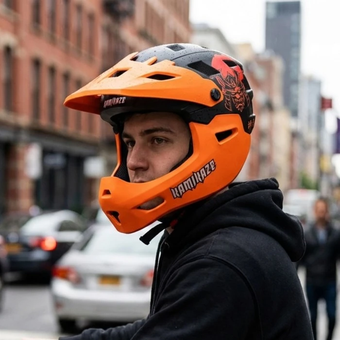 Kamikaze Ronin Helmet Orange with Chin Guard L (58–61 cm)