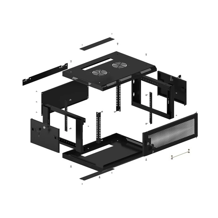 LANBERG 19" τοιχόμενη ντουλάπα Rack 4U 600x450 mm, μαύρη, εμπρός πόρτα περφορέ (flat pack)