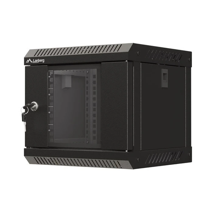 Lanberg επιτοίχια ντουλάπα rack 10'' 4U 300x300 mm, μαύρη, πόρτα με τζάμι (Flat Pack)