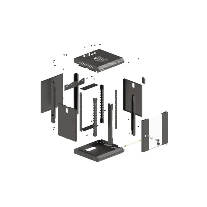 Lanberg επιτοίχια ντουλάπα rack 10'' 4U 300x300 mm, μαύρη, πόρτα με τζάμι (Flat Pack)