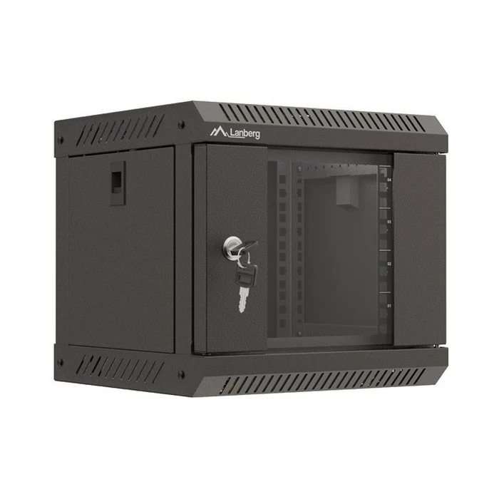 Lanberg επιτοίχια ντουλάπα rack 10'' 4U 300x300 mm, μαύρη, πόρτα με τζάμι (Flat Pack)