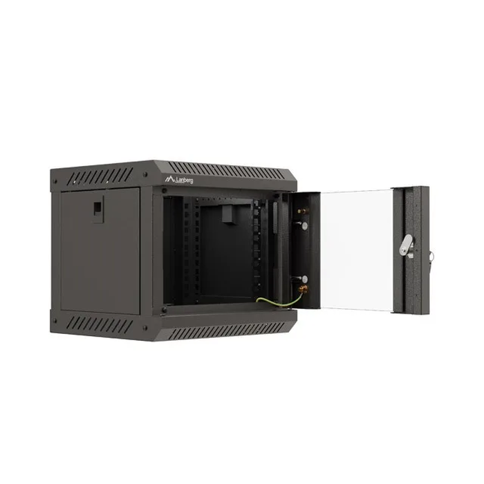Lanberg επιτοίχια ντουλάπα rack 10'' 4U 300x300 mm, μαύρη, πόρτα με τζάμι (Flat Pack)