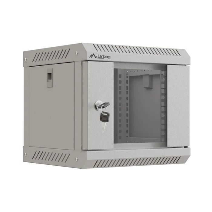 Lanberg 10" επιτοίχια Rack 4U 300x300 mm γκρι, πόρτα με τζάμι (Flat Pack)