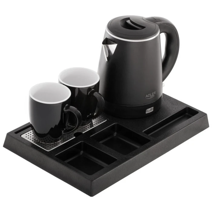 Adler AD 1387 Breakfast Station - Electric Kettle with Tray and 2 Ceramic Cups (1 L) - Black