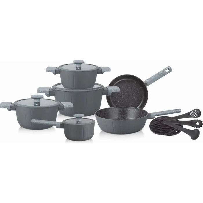 Zilner Marble 15-piece Cookware Set, Gray (ZL-8646)