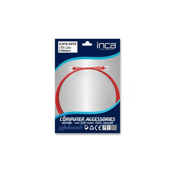 Inca U/UTP Cat.6 (Gigabit) Ethernet Network Cable 3m Red - INCA ICAT6-03TK