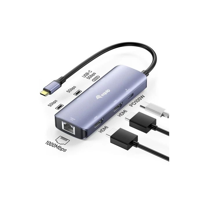 Equip Αντάπτορας USB-C ? 2xHDMI / RJ45 / 2xUSB-A / USB-C 3.2 γκρι
