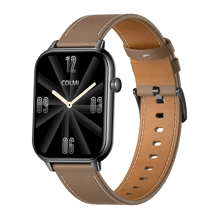 Colmi C28 Smartwatch with Heart Rate / Oximeter (Black + Brown Leather)