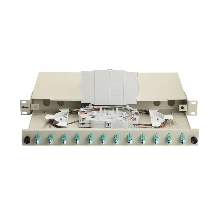 Equip 1U 12-Port LC-Duplex OM3 Splice Box, fully equipped, grey