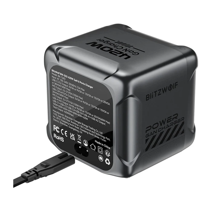 BlitzWolf BW-S33 420W 8-Port GaN Desktop Charger (6×USB-C, 2×USB-A)