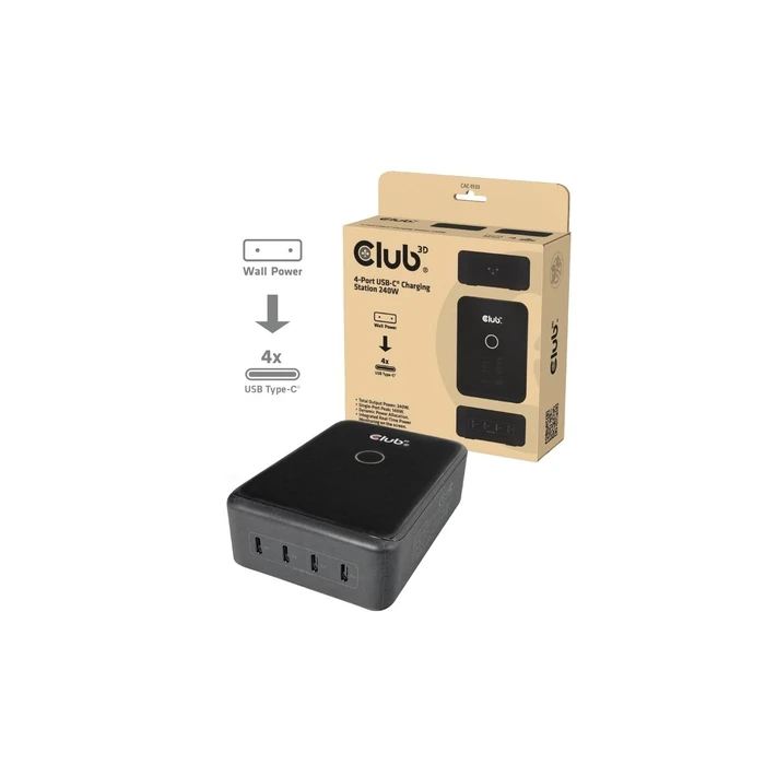 Club 3D GaN 4-Port USB-C Charging Station 240W Power Delivery (CAC-1933) - Black