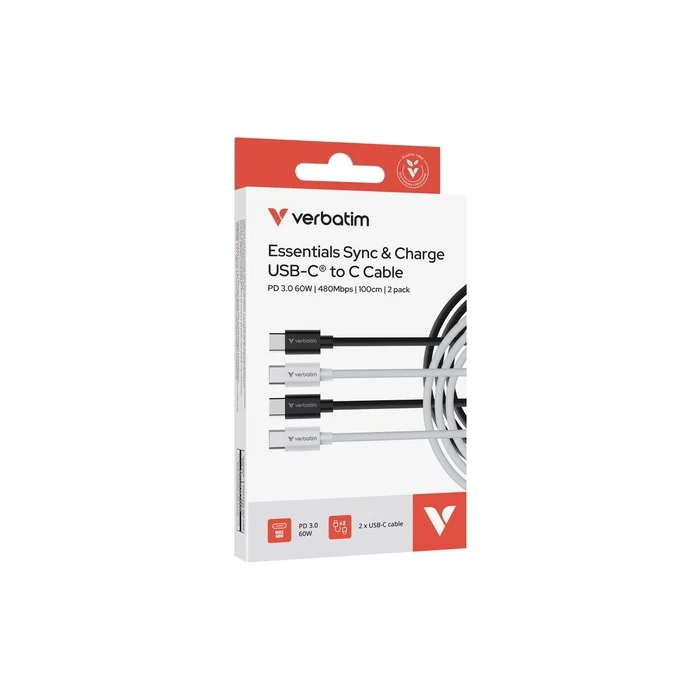 Verbatim USB-C to USB-C Cable USB 2.0 60W 1 m Black (2 pcs) - Model 32391