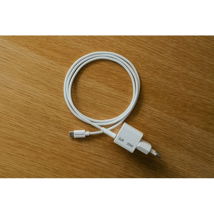 Verbatim GaN Charger 20W USB-C with USB-C Cable - White (Mini)