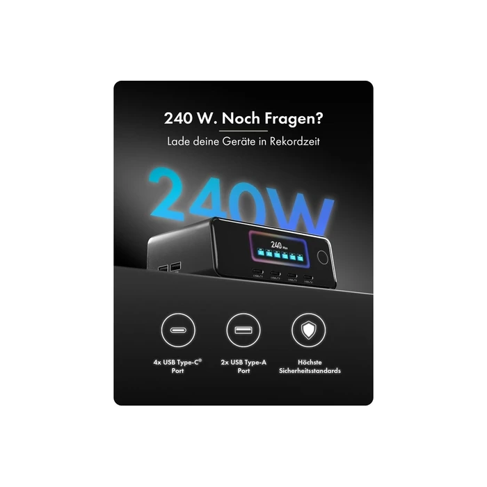 ICY BOX Diamond Charge 2401 (IB-PS2401) - GaN φορτιστής με οθόνη LCD‑TFT 2,26'' έως 240W