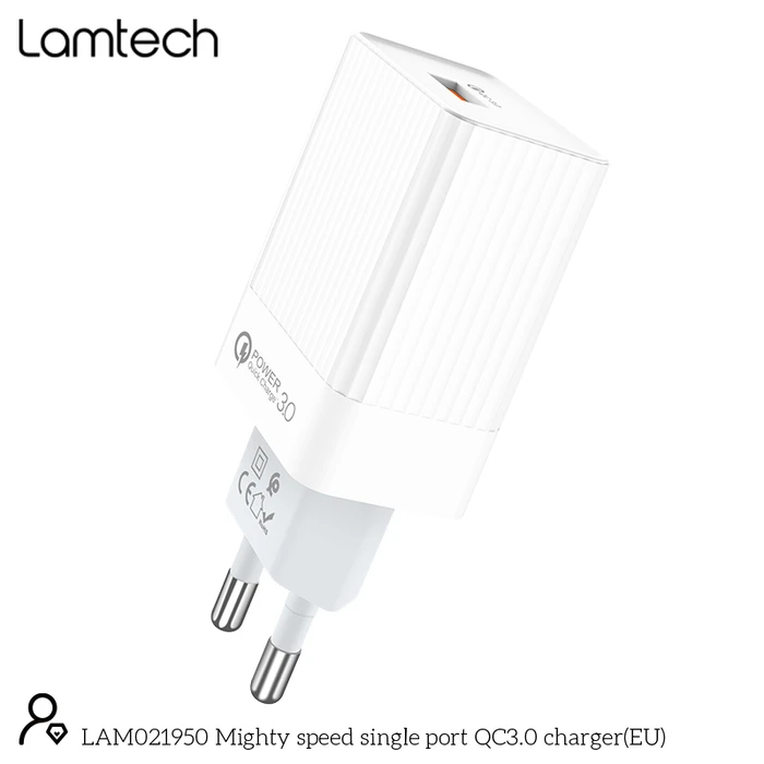 Φορτιστής Πρίζας Lamtech Quick Charger USB3.0 18W WHITE