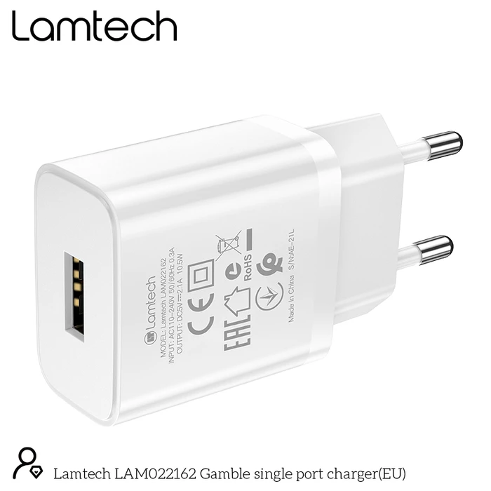 Φορτιστής Πρίζας Lamtech USB Travel Charger 2,1A WHITE