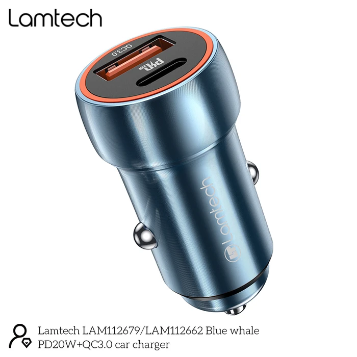 Φορτιστής Αυτοκινήτου Lamtech METAL QC3.0 & PD20W SAPHIRE BLUE