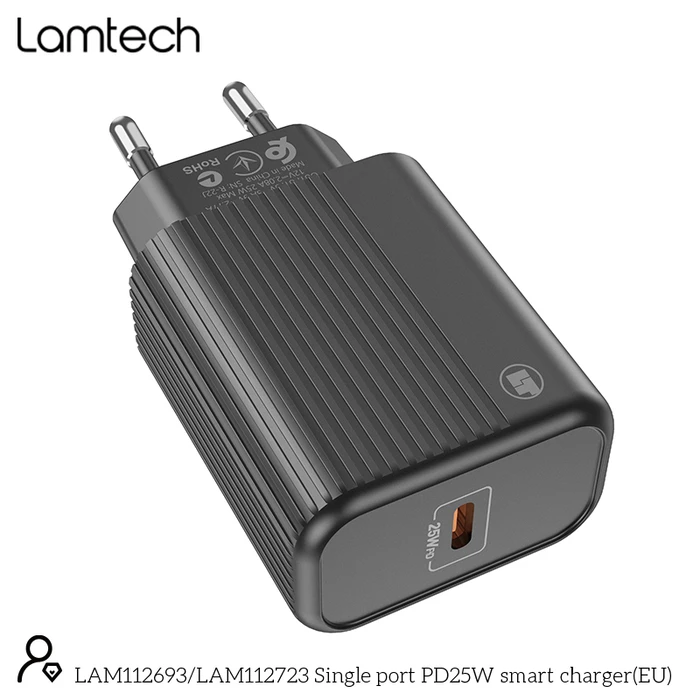Φορτιστής Πρίζας Lamtech FAST Charger Type-C PD25W Black