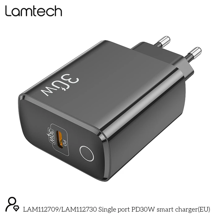 Φορτιστής Πρίζας Lamtech FAST Charger Type-C PD30W Black