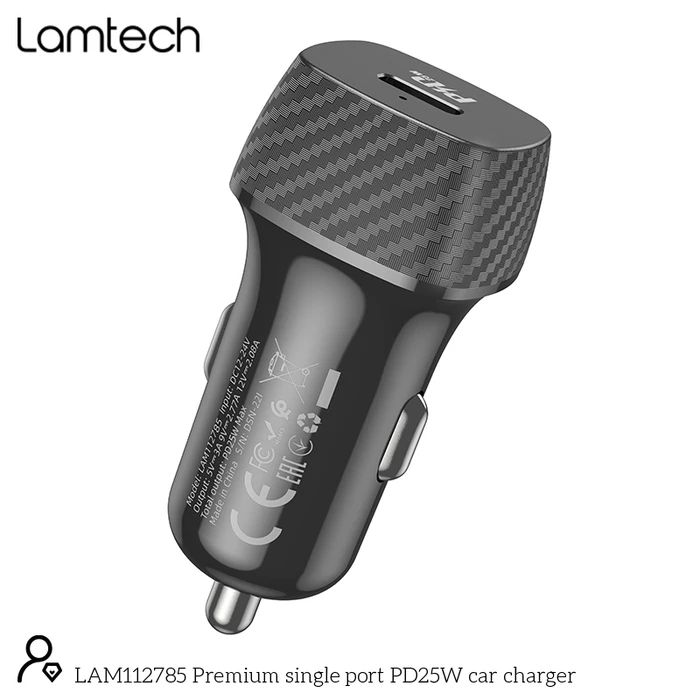 Φορτιστής Αυτοκινήτου Lamtech PREMIUM FAST IN-Type-C PD25W Black