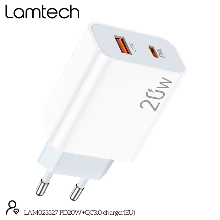Φορτιστής Πρίζας Lamtech USB QC3.0/Type-C 20W