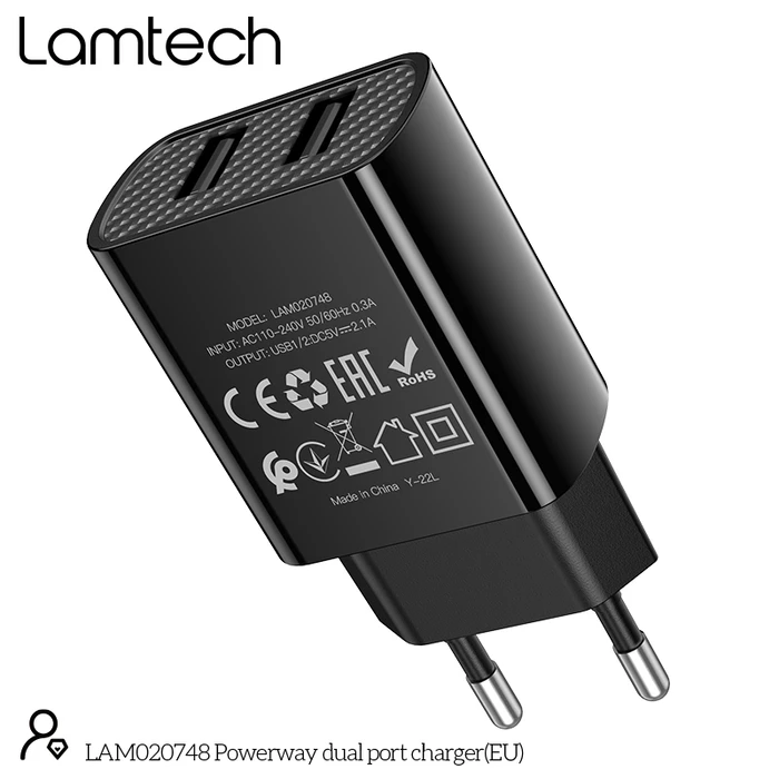 Φορτιστής Πρίζας Lamtech Travel Charger 2.4A With 2xUSB Black